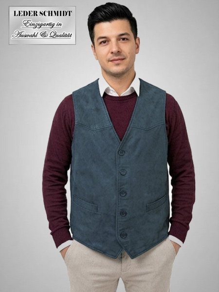 Kellner Lederweste Lammnappa geschliffen antik blau