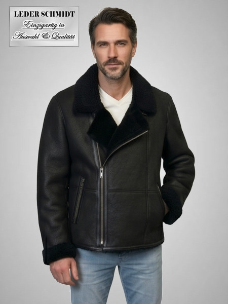 schwarze Herren Lammfelljacke
