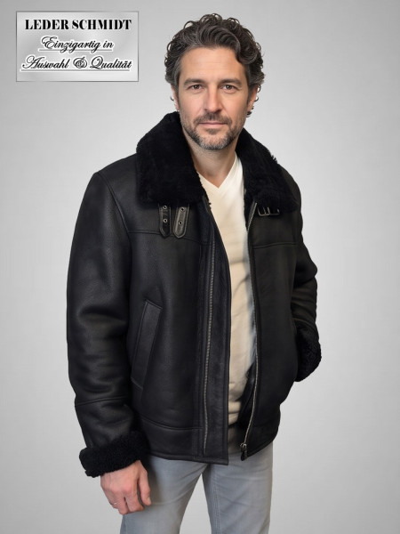 kurze Herren Lammfelljacke schwarz